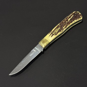 Cutit briceag camping și drumetie Grizzly 21cm, lama otel inox, maner corn cerb, BRC-GRZ21