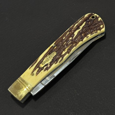 Cutit briceag camping și drumetie Grizzly 21cm, lama otel inox, maner corn cerb, BRC-GRZ21