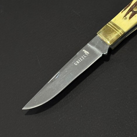 Cutit briceag camping și drumetie Grizzly 21cm, lama otel inox, maner corn cerb, BRC-GRZ21