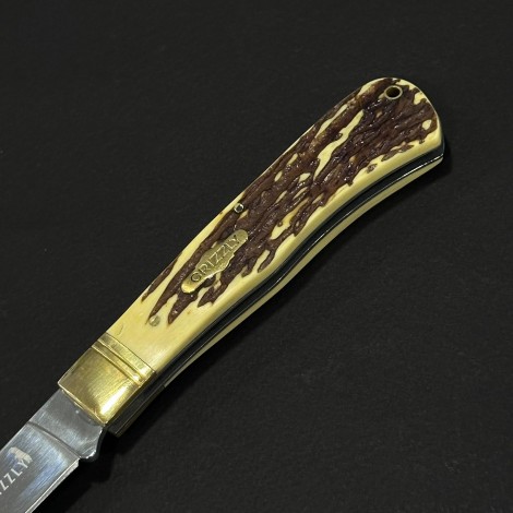 Cutit briceag camping și drumetie Grizzly 21cm, lama otel inox, maner corn cerb, BRC-GRZ21