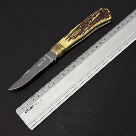 Cutit briceag camping și drumetie Grizzly 21cm, lama otel inox, maner corn cerb, BRC-GRZ21