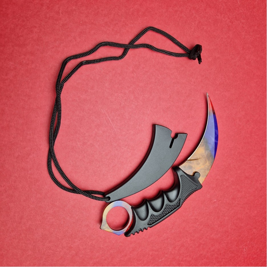 Briceag tip cutit Karambit 19cm, lama otel inox, cu teaca si snur, KAR-19TMAR