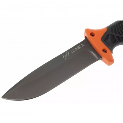 Set Cuțit camping Gerber GER-BG25 25cm, lama otel inox, maner portocaliu texturat, functii multiple, teacă inclusa