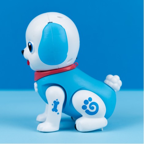 Catelus interactiv cu muzica si lumini, alb/albastru