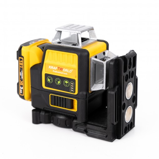 Nivela laser verde 3D Kraftworld, 2 acumulatori 18V 3Ah, 3 fascicule
