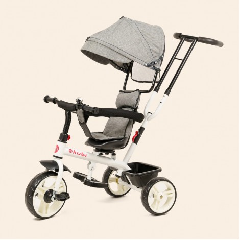 Tricicleta KUBI, 5 in 1, ghidon reglabil, scaun reglabil rotativ 360 grade, gri